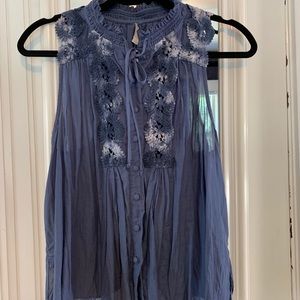 Blue free people button up shirt